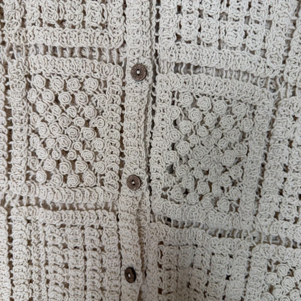 Liv Los Angeles Crochet Granny Square Cardigan XL Cream Boho NWT Western Layer